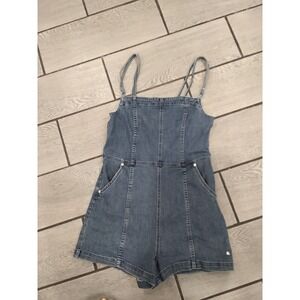 Volcom Denim Romper Medium Wash Blue Sleeveless Spaghetti Strap Size Large L 10